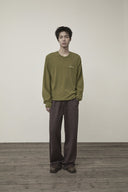 CASHMERE BLENDED ROUND KNIT PULLOVER IN OLIVE image 11