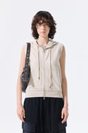 BACK LOGO JERSEY HOOD VEST IN BEIGE image 12