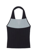 LAYERED BUTTON HALTER NECK TOP IN BLACK image 2