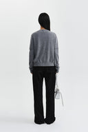 CASHMERE BLENDED CUTLINE ROUND CARDIGAN IN GRAY