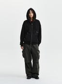 UNI WOVEN MIX HOOD ZIP-UP IN CHARCOAL GREY