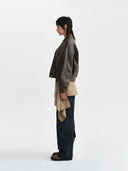 CROP LEATHER BLOUSON IN BROWN