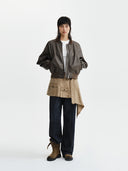 CROP LEATHER BLOUSON IN BROWN