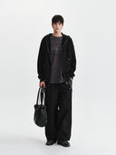 UNI WOVEN MIX HOOD ZIP-UP IN CHARCOAL GREY