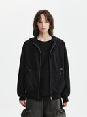 UNI WOVEN MIX HOOD ZIP-UP IN CHARCOAL GREY