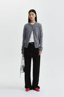 CASHMERE BLENDED CUTLINE ROUND CARDIGAN IN GRAY