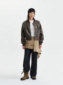 CROP LEATHER BLOUSON IN BROWN