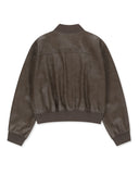 CROP LEATHER BLOUSON IN BROWN