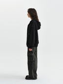 UNI WOVEN MIX HOOD ZIP-UP IN CHARCOAL GREY
