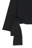 BACK LOGO RAW CUT BOAT NECK TOP IN BLACK