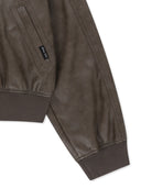 CROP LEATHER BLOUSON IN BROWN