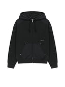 UNI WOVEN MIX HOOD ZIP-UP IN CHARCOAL GREY