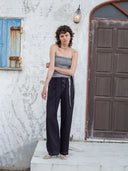 BUTTON POINT STRING WIDE PANTS IN BLACK