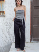 BUTTON POINT STRING WIDE PANTS IN BLACK