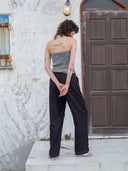BUTTON POINT STRING WIDE PANTS IN BLACK