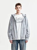 RAW CUT APPLIQUE HOODY ZIP UP IN GRAY